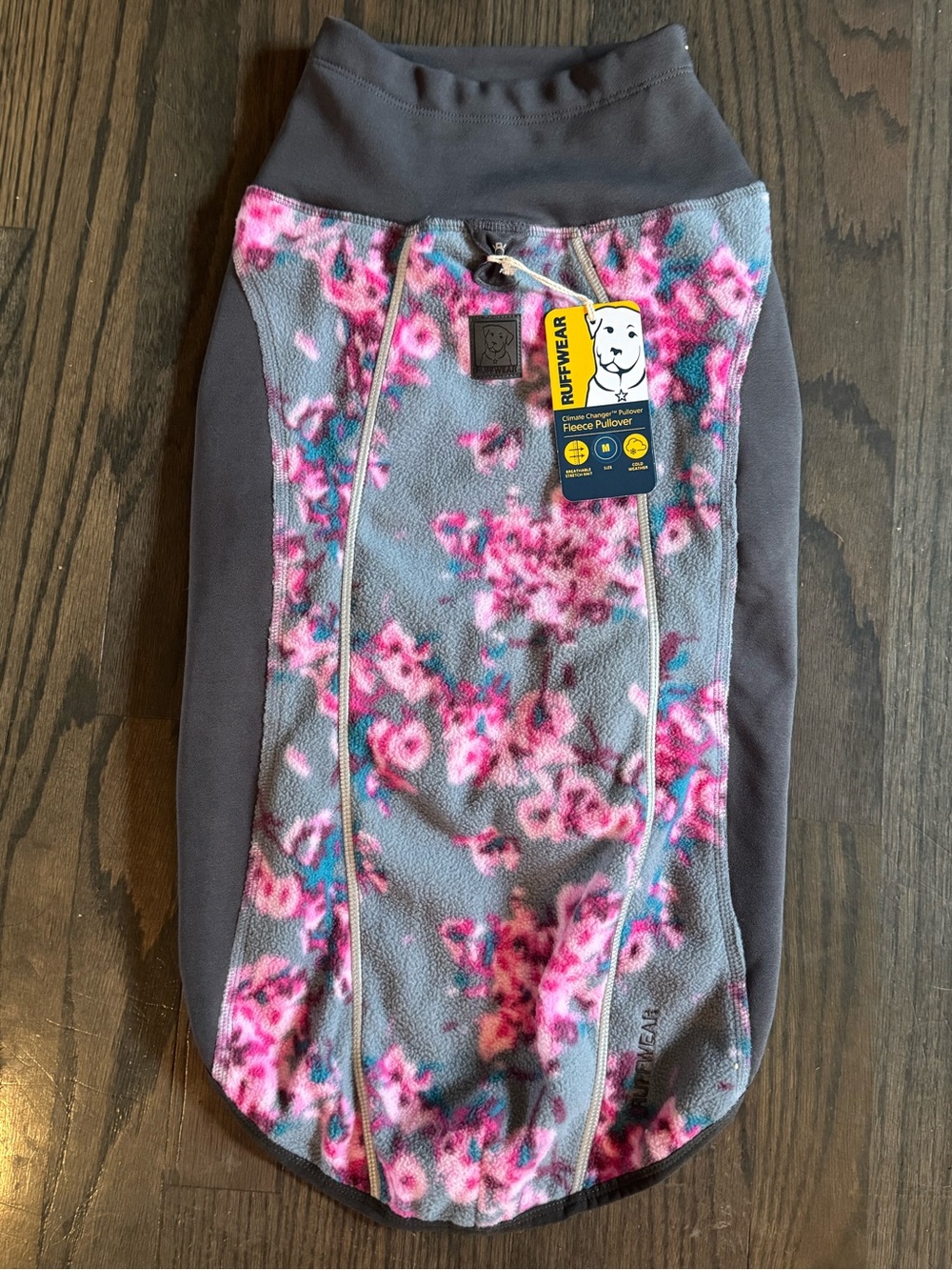Ruffwear Dog Fleece Pullover - Gray with Pink Floral medium